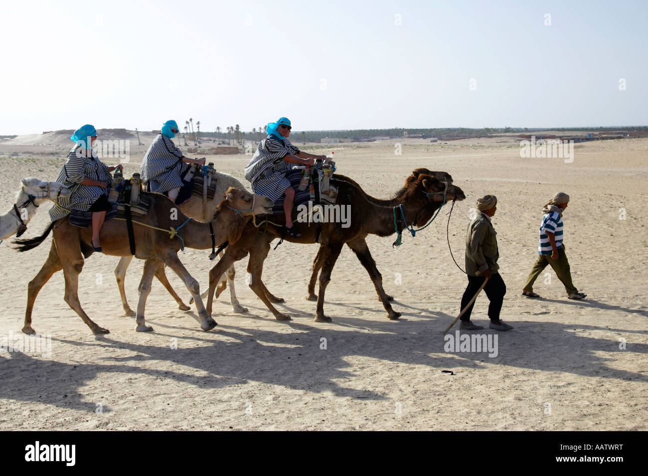 Les touristes des guides bédouins du désert du sahara à Douz, Tunisie Banque D'Images