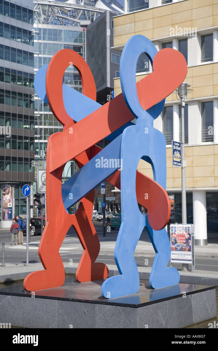 Keith Haring 'Les boxeurs', Potsdamer Platz, Berlin, Allemagne Banque D'Images