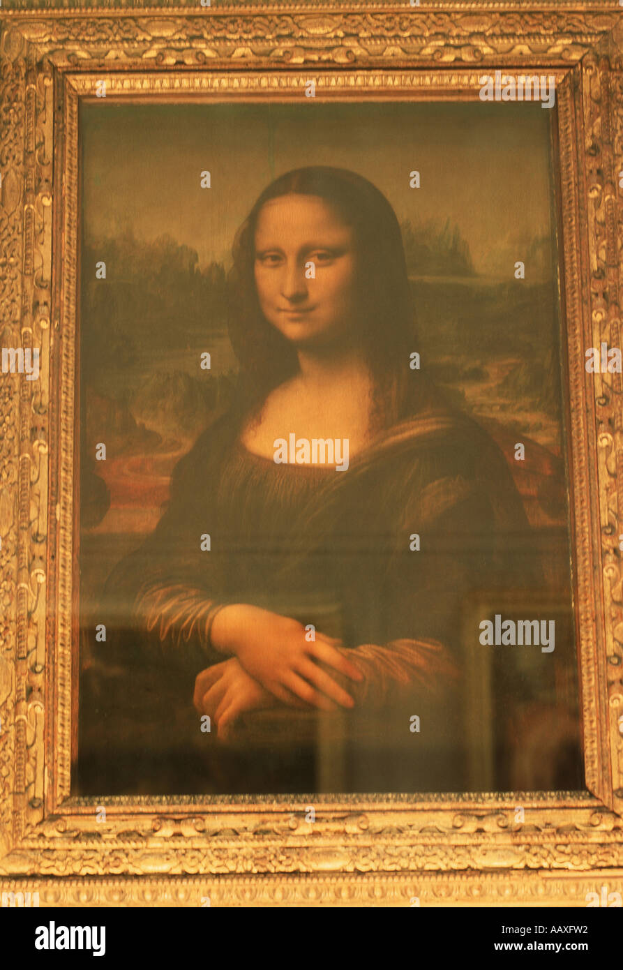 La Joconde de Léonard de Vinci dans la Grande Galerie du Musée du Louvre à Paris Banque D'Images