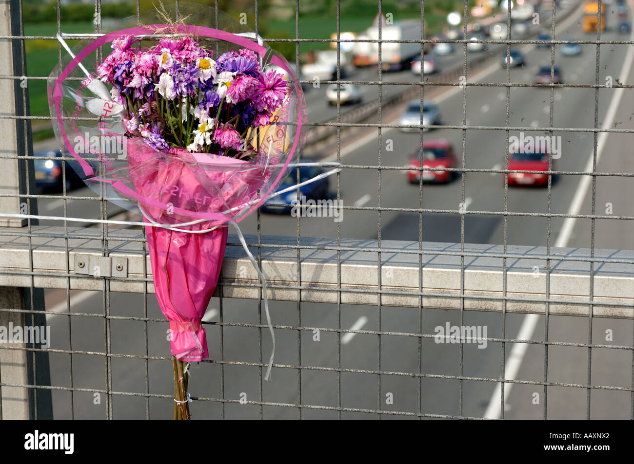 Hommage aux fleurs, M56, Cheshire England UK Banque D'Images