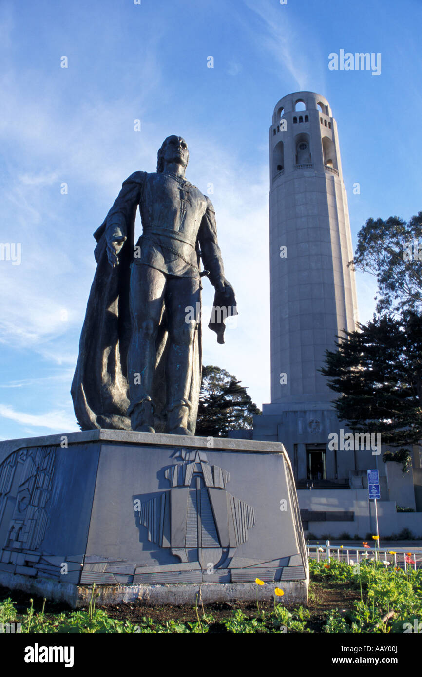 Mounment aux pompiers de San Francisco appelé la Coit Tower sur Telegraph Hill à San Francisco, Californie Banque D'Images