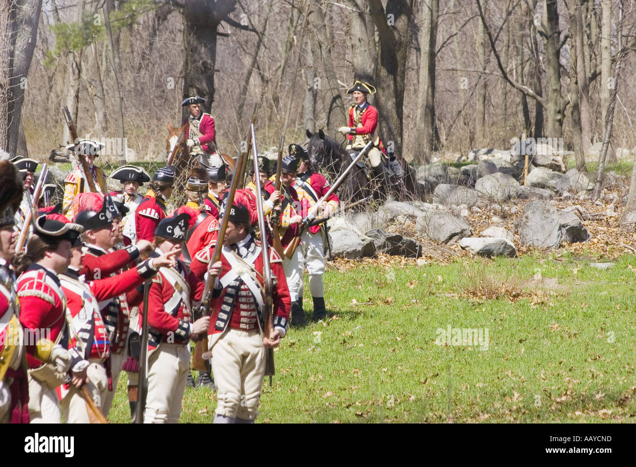 Première ligne de la bataille à Concord Massachusetts reconstitution Banque D'Images