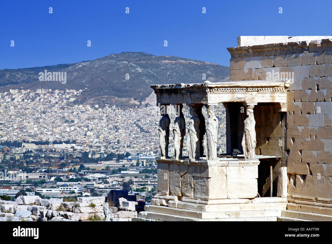 Les Caryatides de l'Acropole à Athènes Banque D'Images