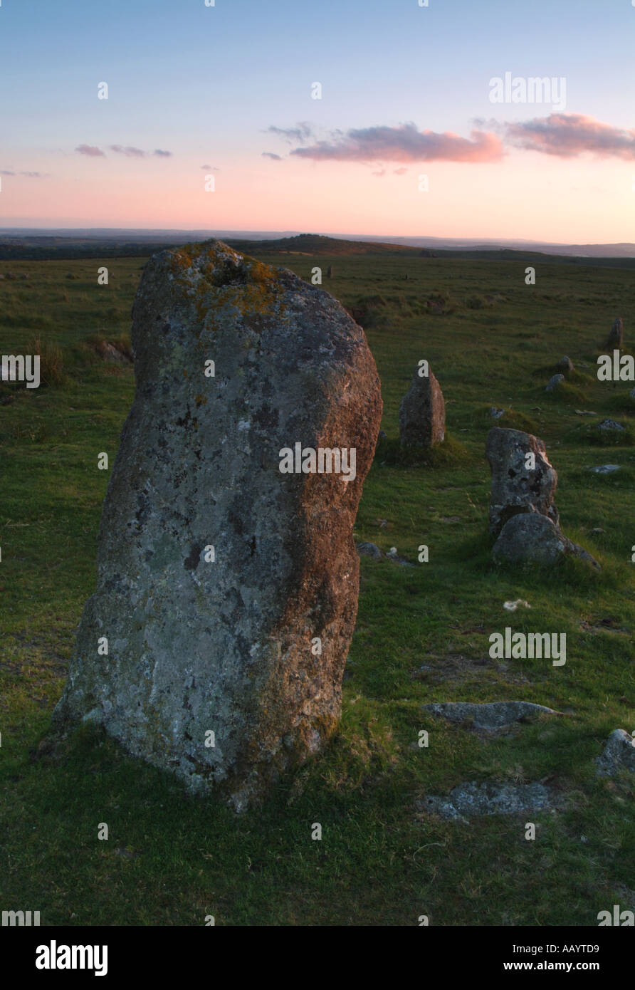 Un momolith standing stone à Merrivale Devon Dartmoor UK Banque D'Images