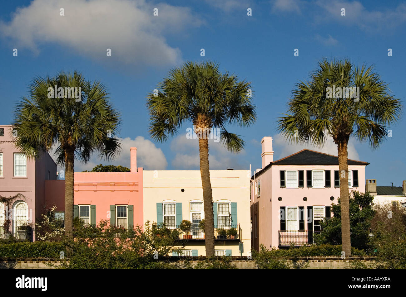 Trois Palmiers Rainbow Row Charleston en Caroline du Sud Banque D'Images