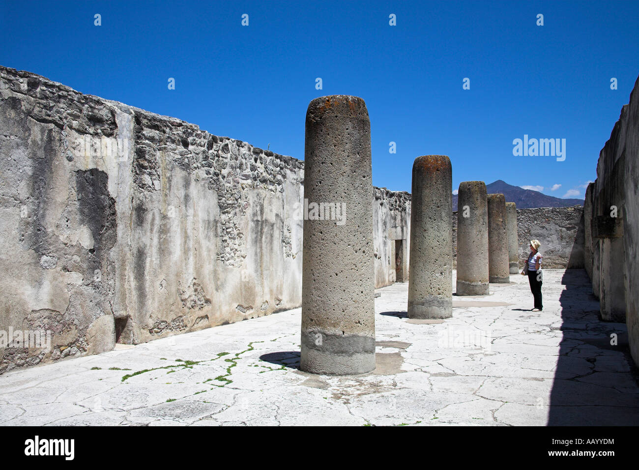 Salon de Las Columnas, Mitla Site Archéologique, San Pablo Villa de Mitla, Mitla, près de Oaxaca, l'état d'Oaxaca, Mexique Banque D'Images