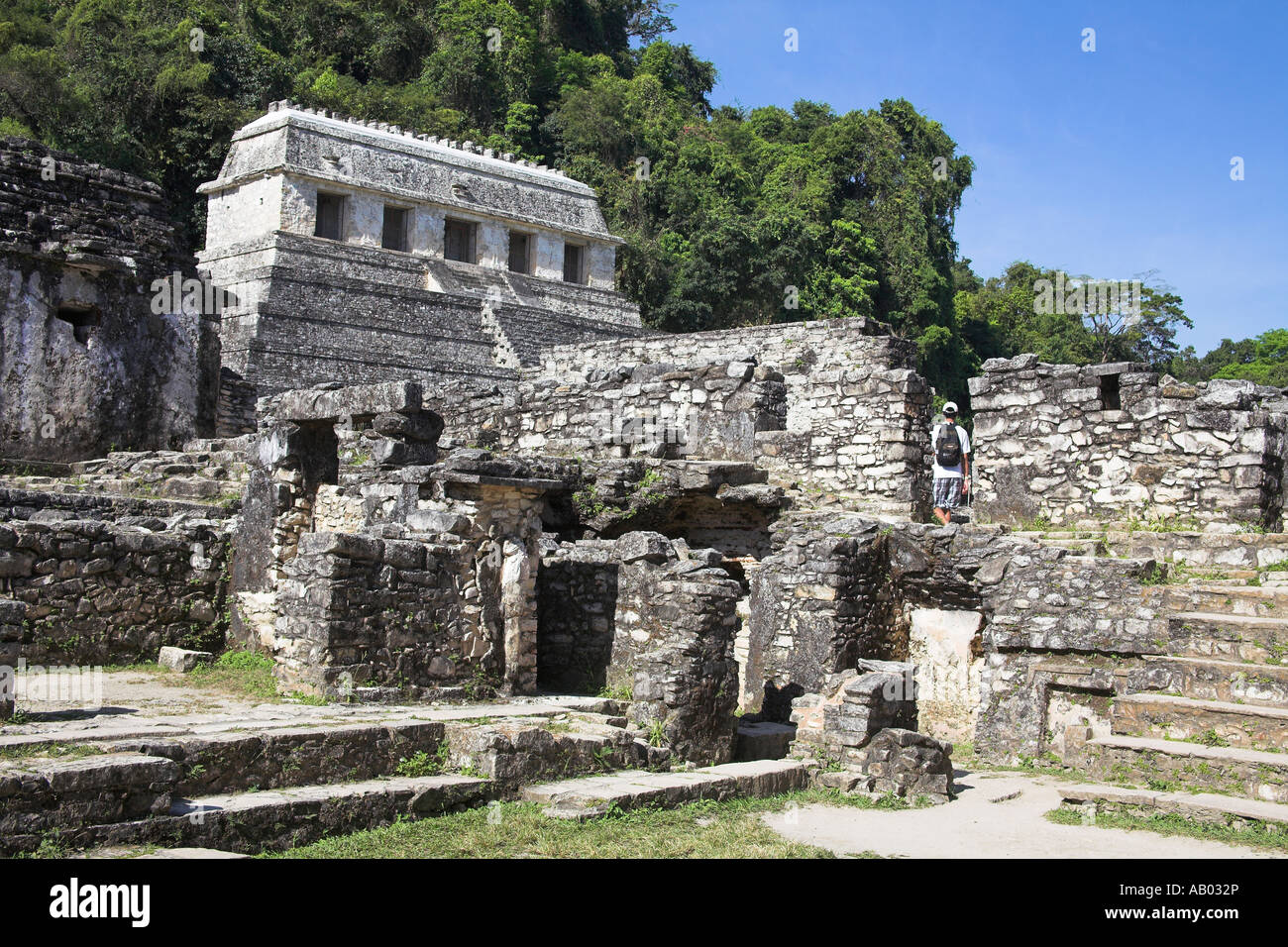 Temple des Inscriptions de El Palacio, le palais, Palenque, site archéologique de Palenque, Chiapas, Mexique Banque D'Images