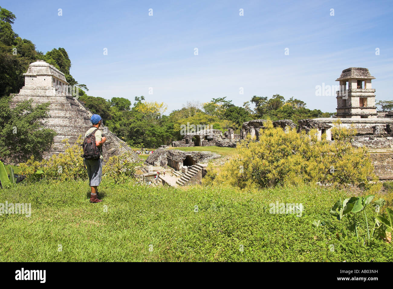 Temple des Inscriptions et le palais, Palenque Palenque, site archéologique, l'État du Chiapas, Mexique Banque D'Images