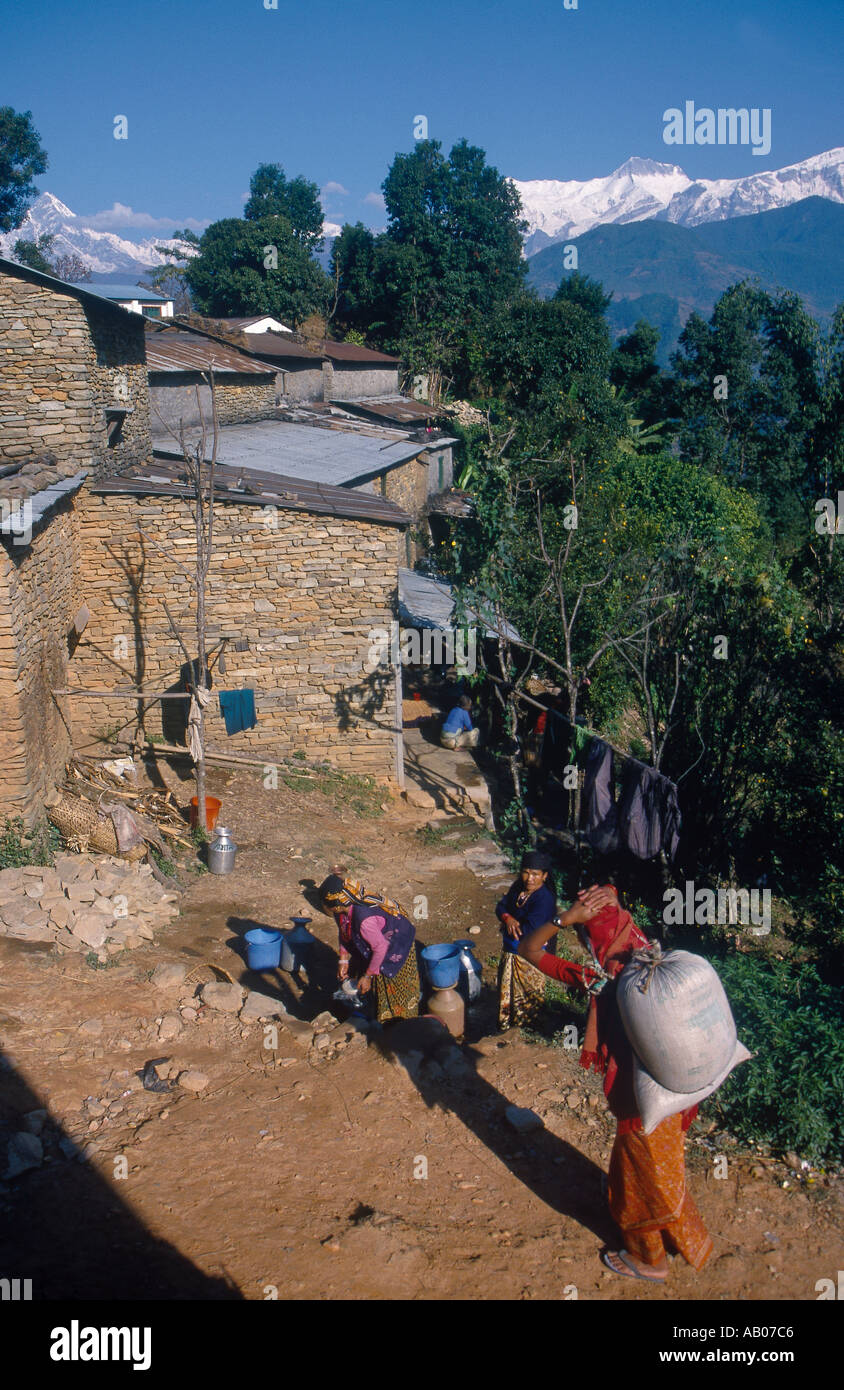 Transport de l'eau d'ANNAPURNA NÉPAL Asie Népal Banque D'Images
