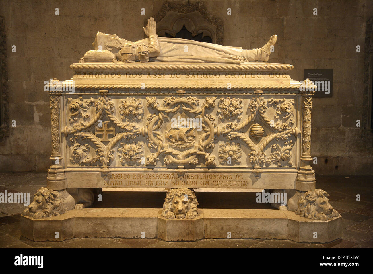 Lieu de sépulture de Vasco da Gama, Monastère de los Jerónimos, église, UNESCO World Living Heritage Site, Belém, Lisbonne, Portugal Banque D'Images