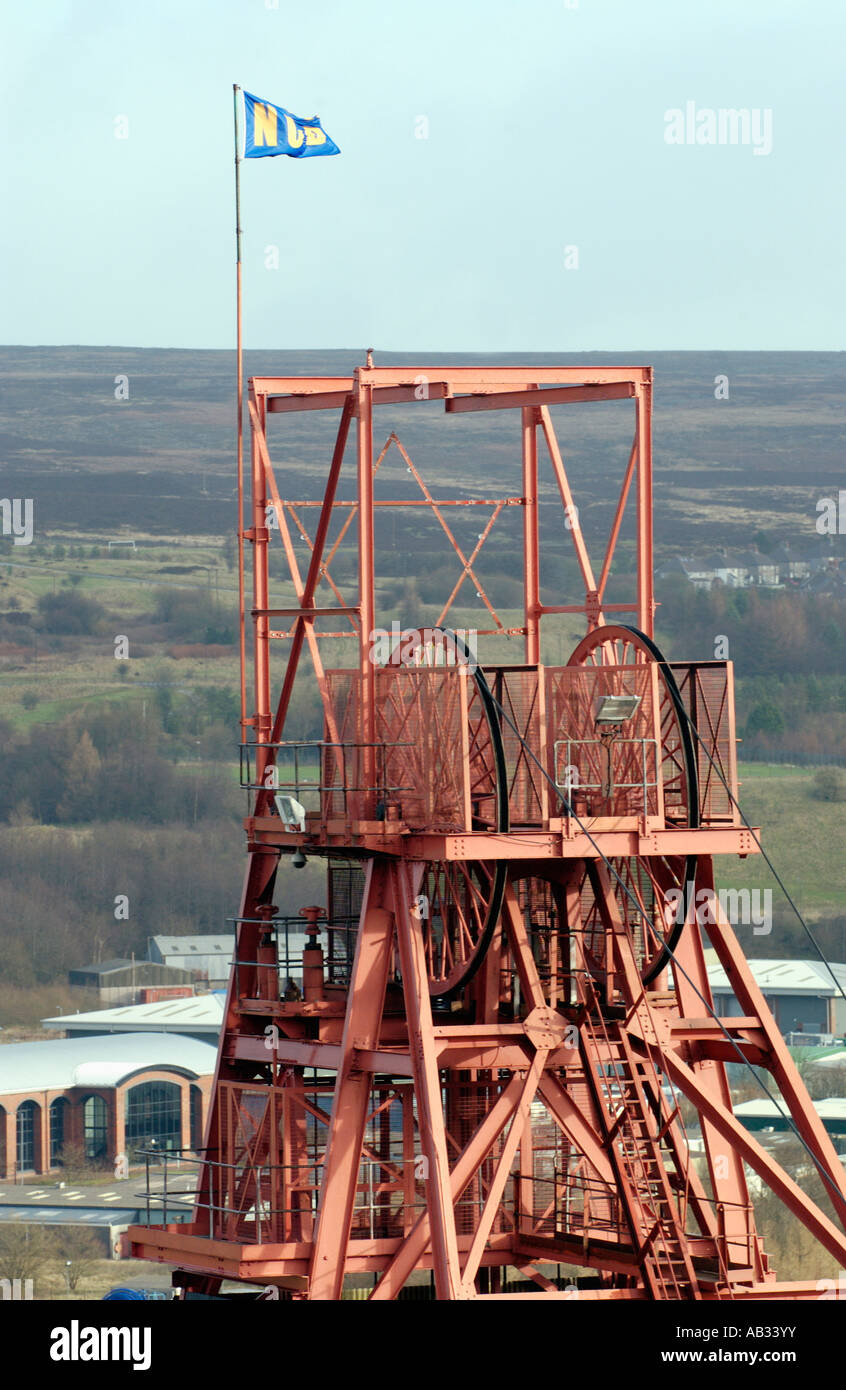 Tête de puits à la vitesse d'enroulement Big Pit National Coal Museum Blaenavon South Wales UK Banque D'Images