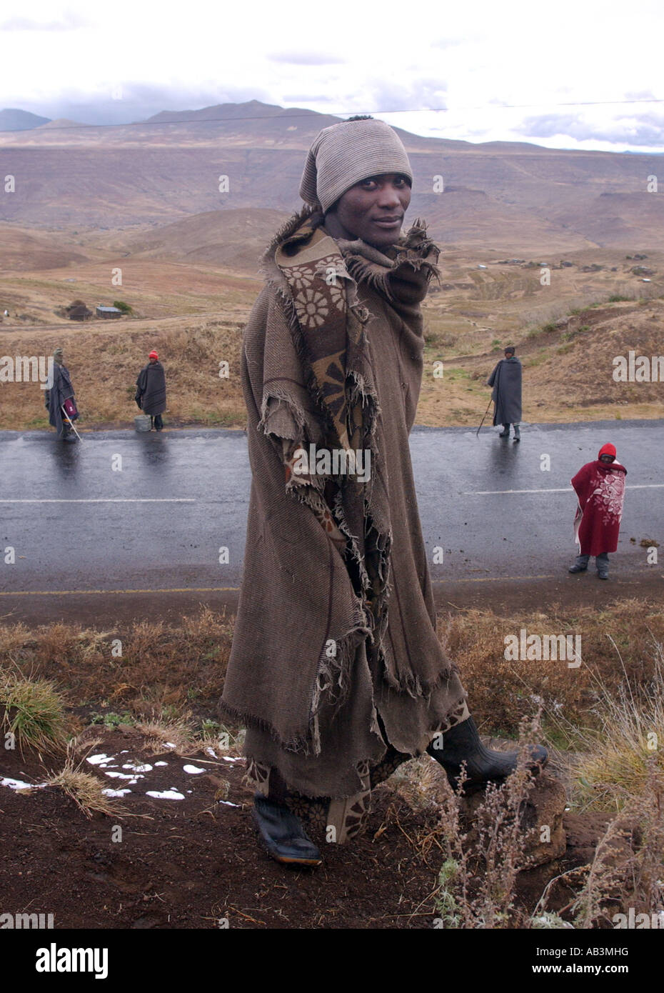 Les garçons du troupeau dans Mokhotlong, Lesotho Banque D'Images