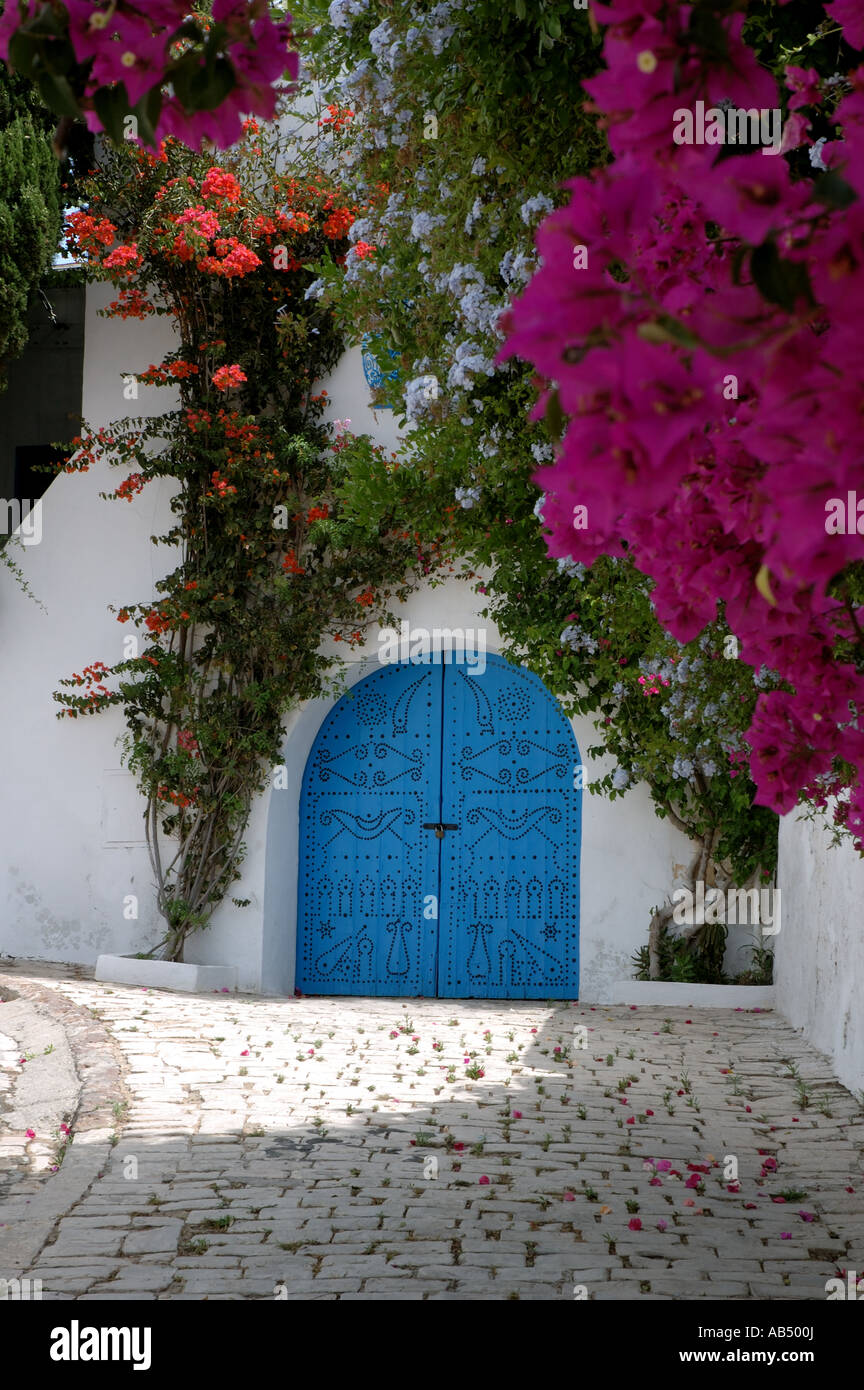 Bleu et blanc de Sidi Bou Saïd, Tunisie Banque D'Images