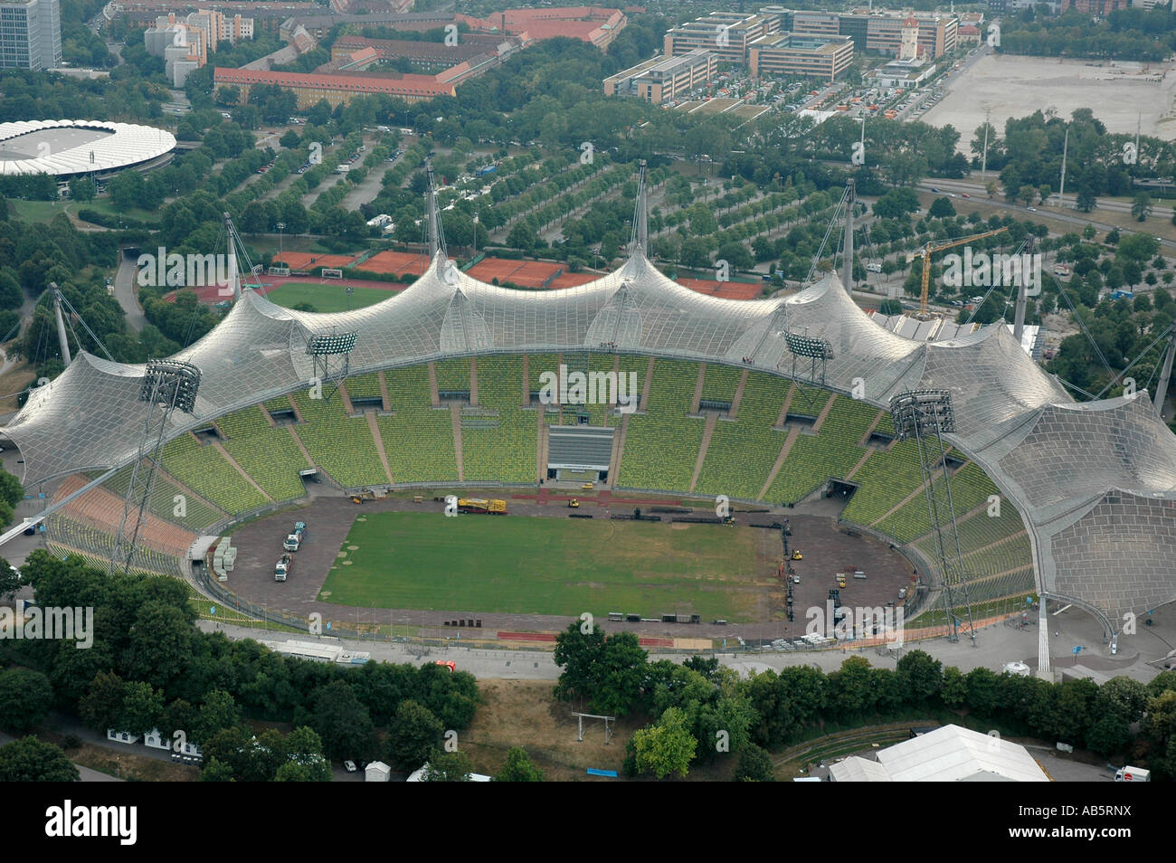 Olympia Stadium vue aérienne du Tour Olympique Munich Bavaria Allemagne Banque D'Images