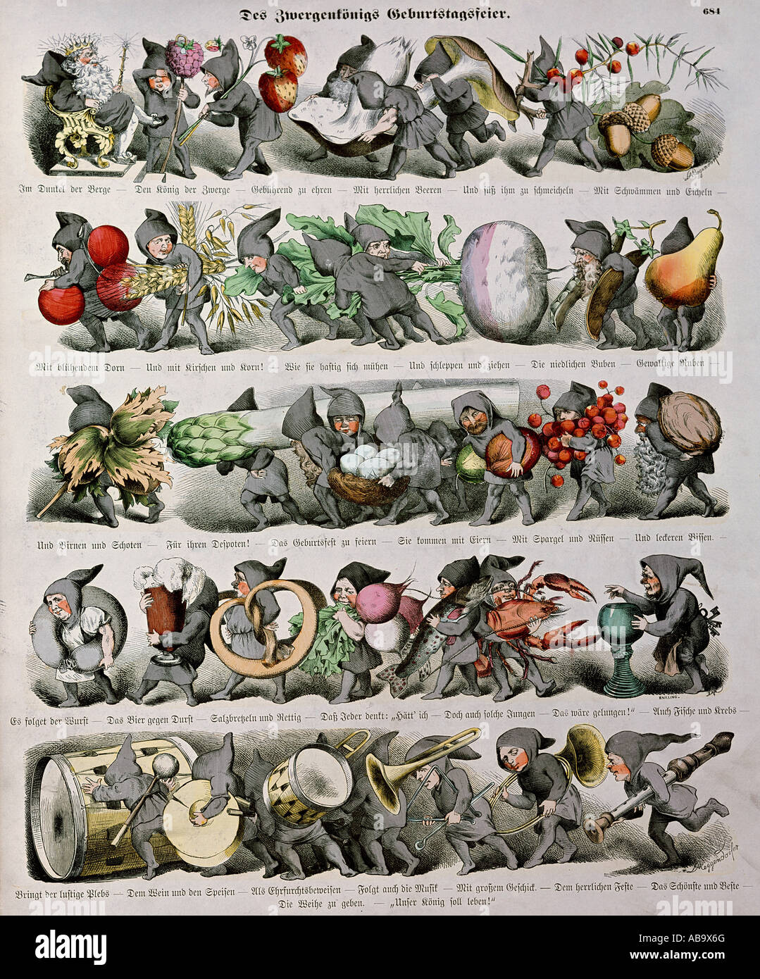 Superstition, créatures mythiques, nains, fête d'anniversaire des rois nains, Münchner Bilderbogen, vers 1880, collection privée, , Banque D'Images