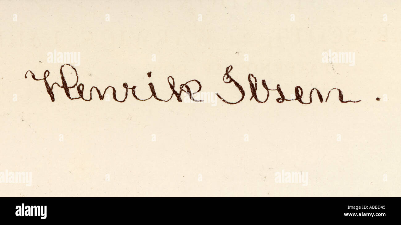 La signature d'Henrik Ibsen, 1828 - 1906. Dramaturge norvégien, directeur de théâtre, poète et Banque D'Images