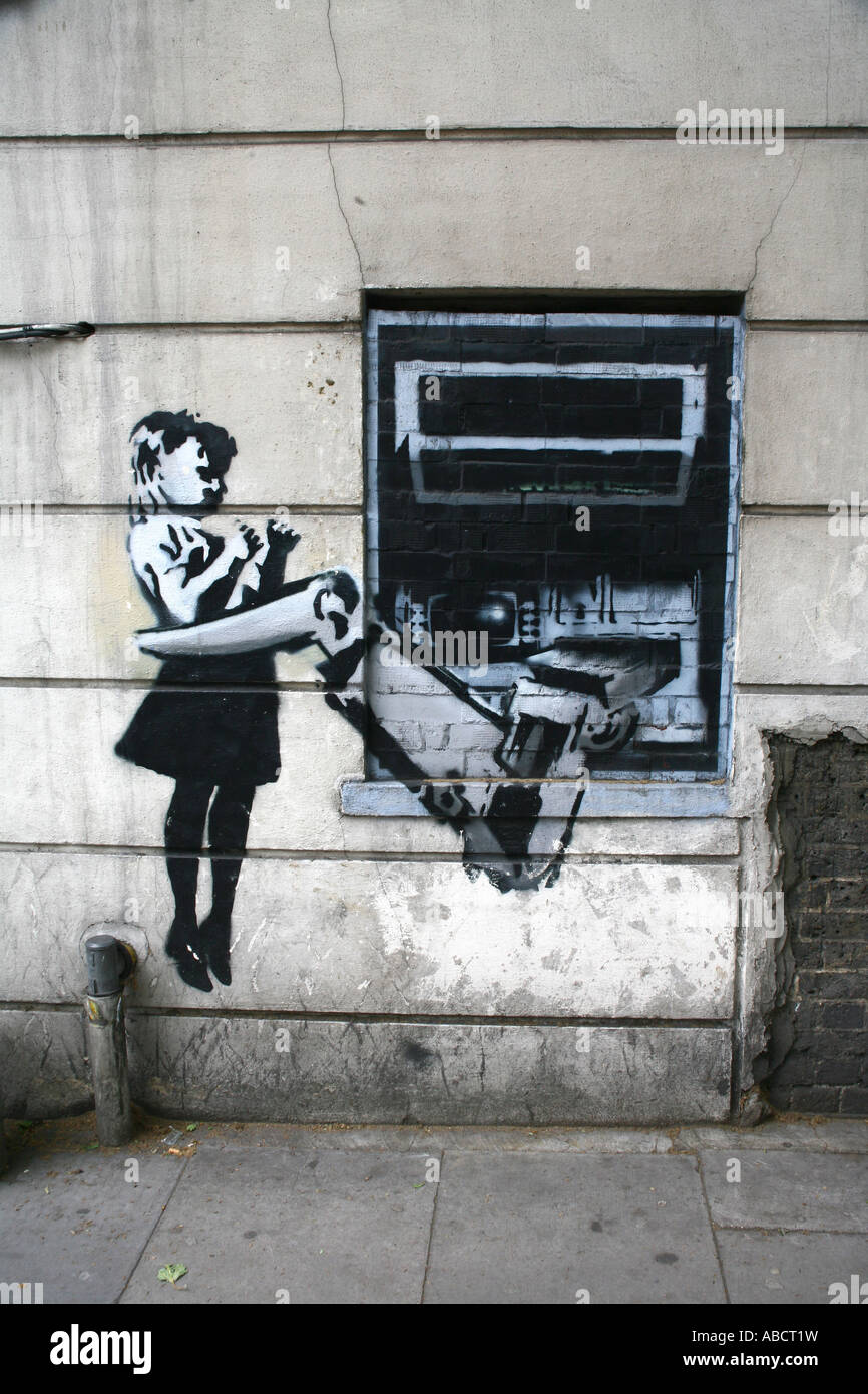 ATM Banksy stencil, Exmouth market, Londres Banque D'Images