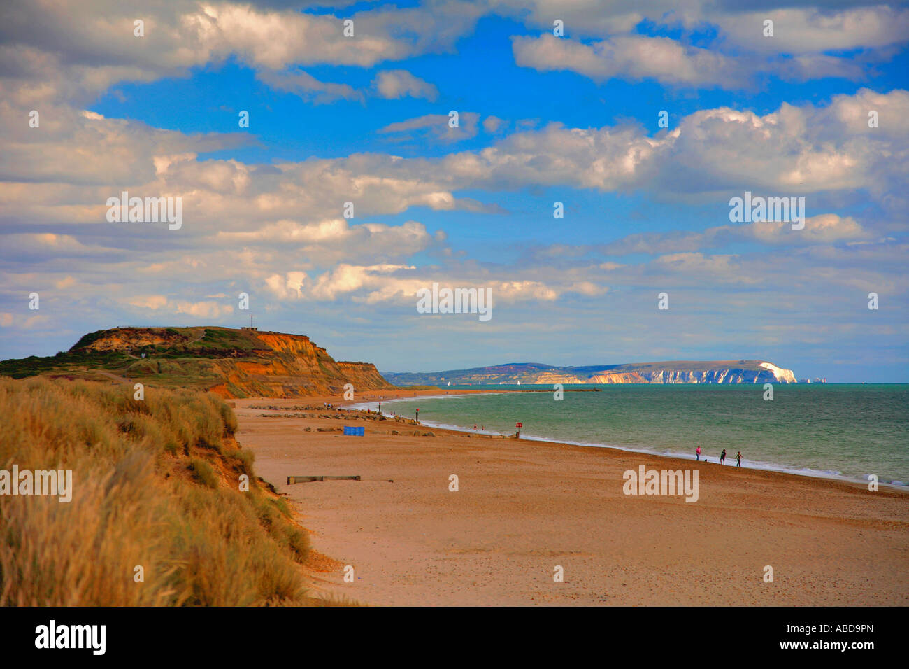 Dunes de sable de l'Hengistbury, Chef, Christchurch, Dorset, Angleterre, Grande-Bretagne, Royaume-Uni , en regardant vers l'île de Wight Banque D'Images