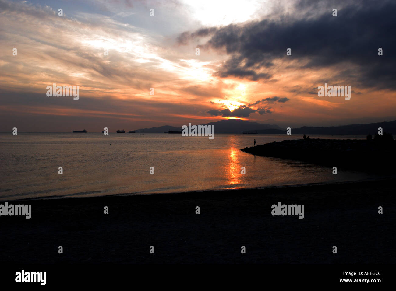 Coucher du soleil de Sunset Beach à Vancouver BC Canada Banque D'Images