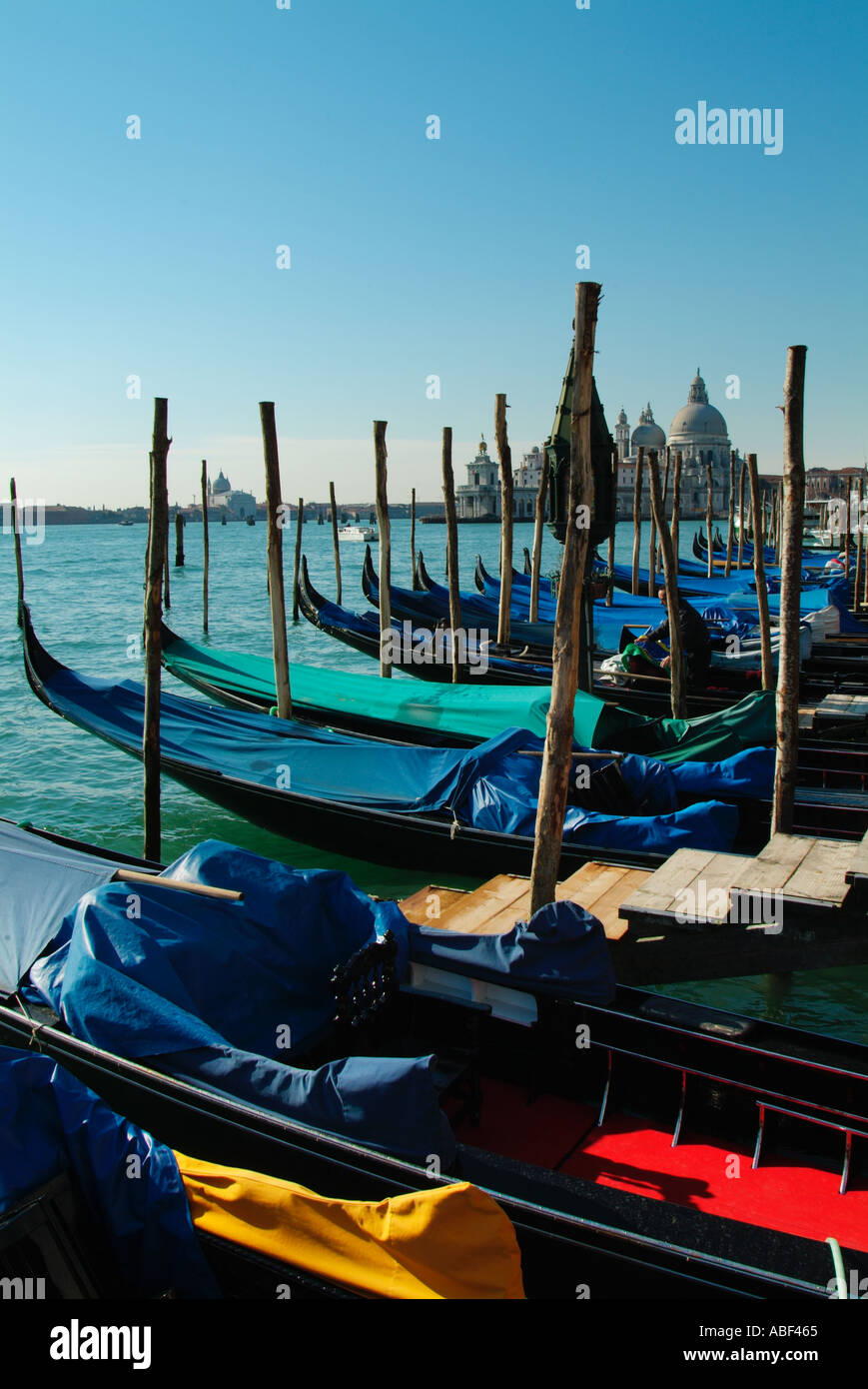 Gondoles amarrées dans le Bacino di san Marco Riva degli Schiavoni Venise Italie UE Europe Banque D'Images
