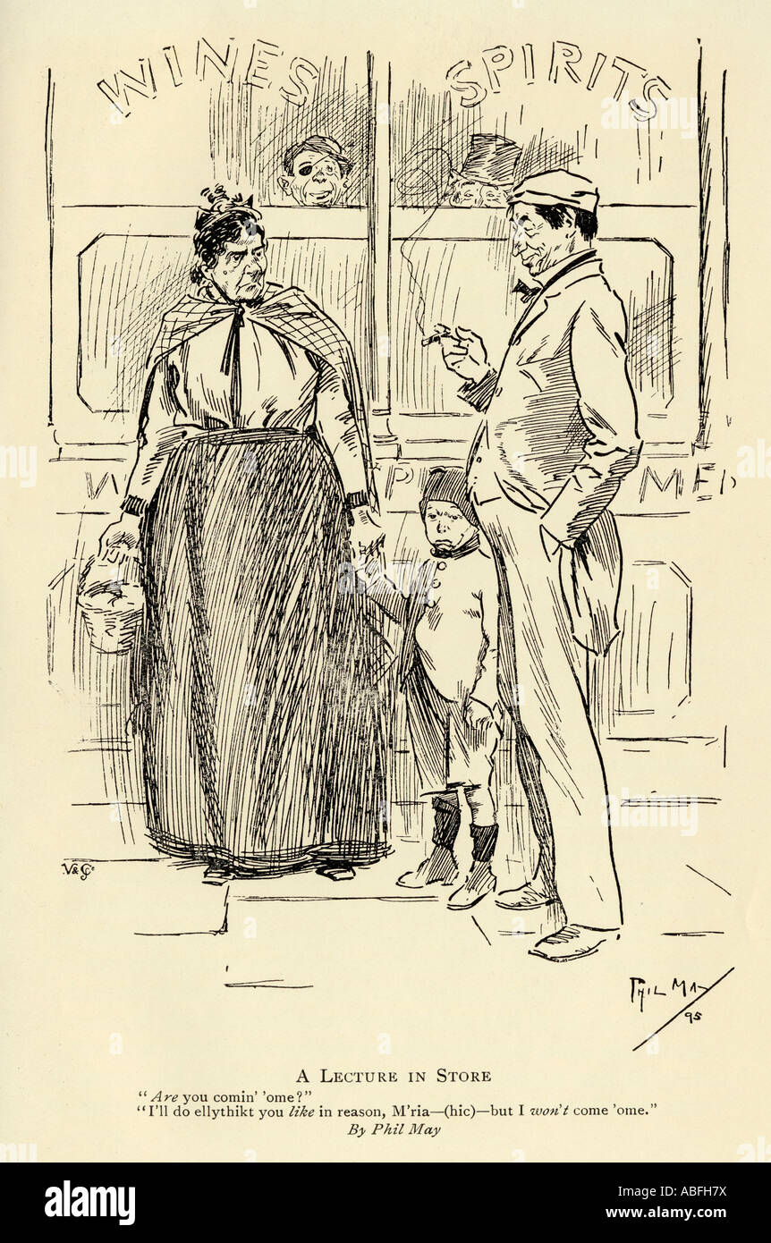 Une conférence en magasin, par Phil May, 1864 - 1903. Caricaturiste anglais. Banque D'Images