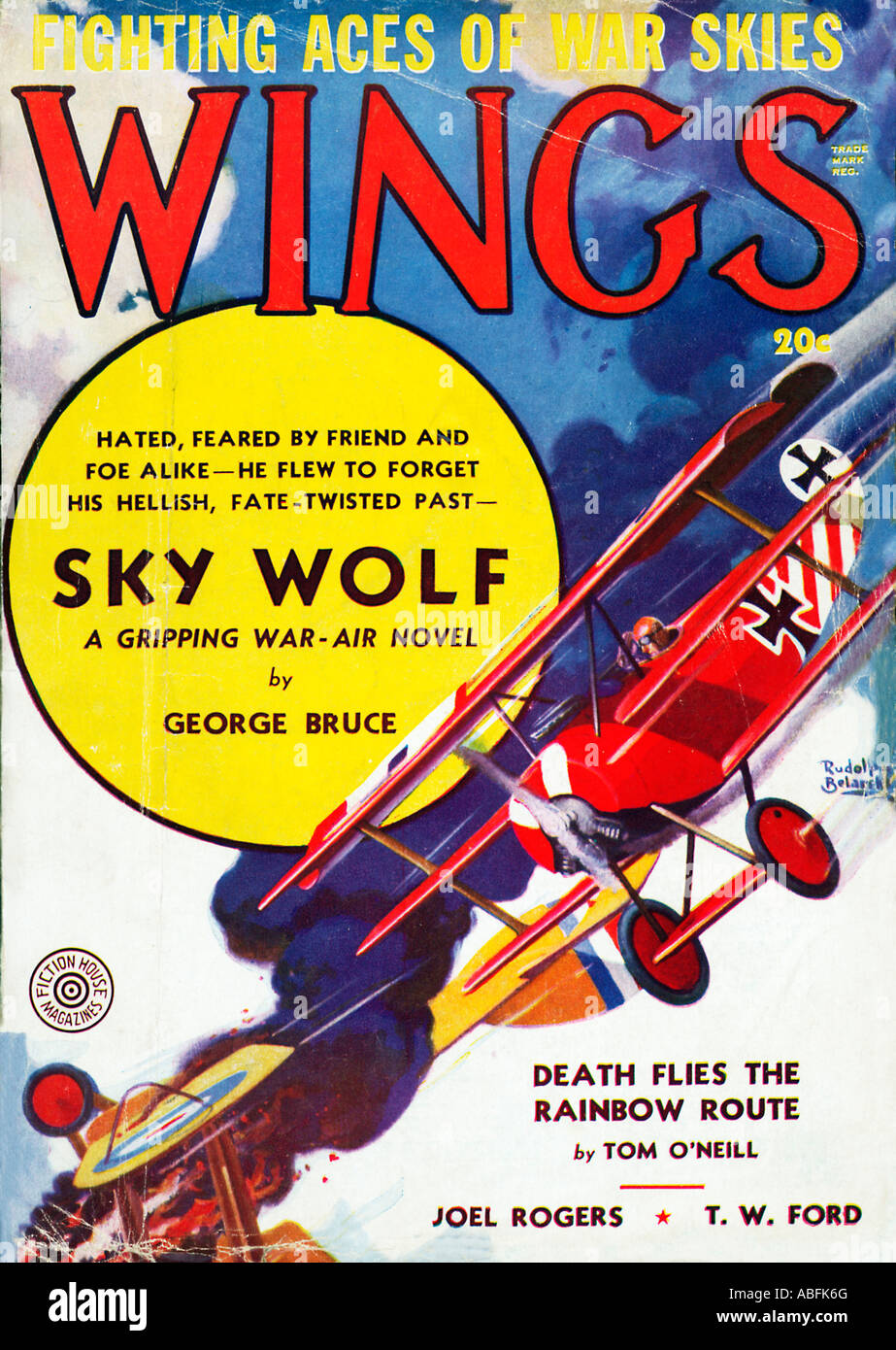 Wings Sky Wolf 1938 American pulp fiction magazine de la Première Guerre Mondiale avec la célèbre histoire d'air Fokker triplane en action Banque D'Images