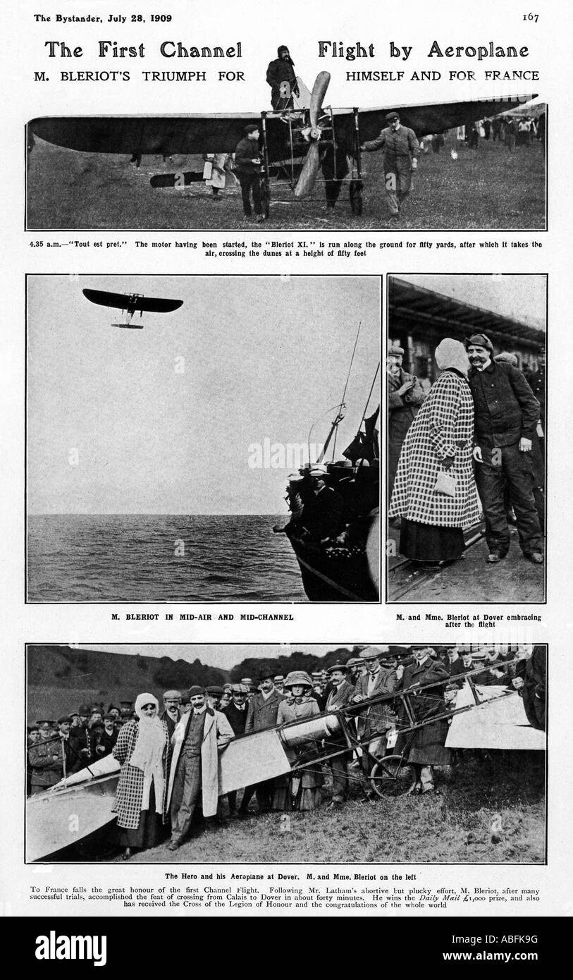 Blériot vole le Magazine Canal étalées sur le premier passage de l'air en juillet 1909 à gagner le prix du Daily Mail 1000 Banque D'Images