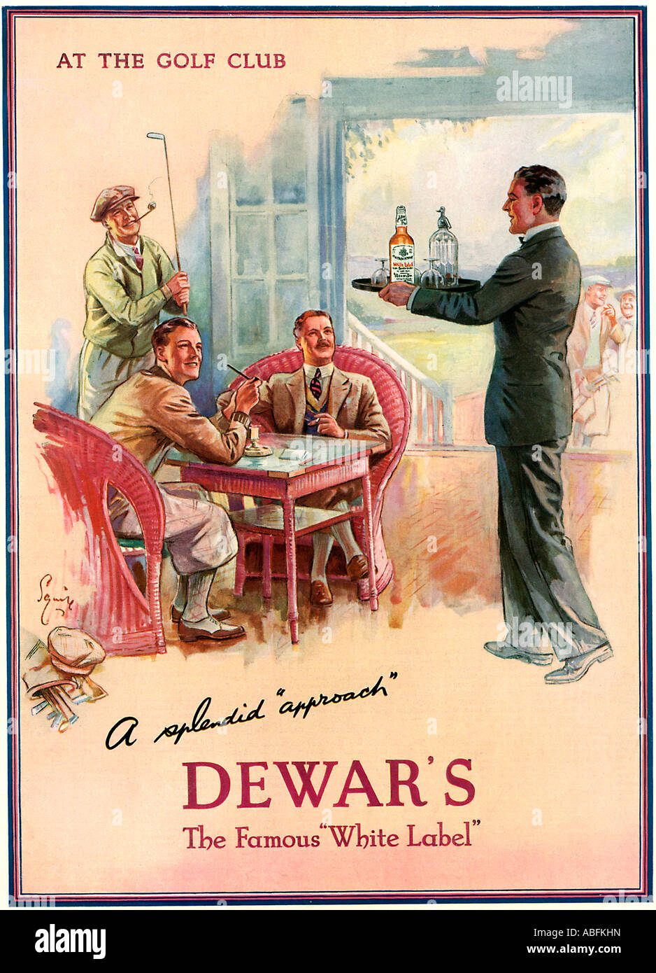 Dewars au Club de Golf 1933 publicité pour le scotch whisky un splendide et une bonne approche dans la barre ronde Banque D'Images