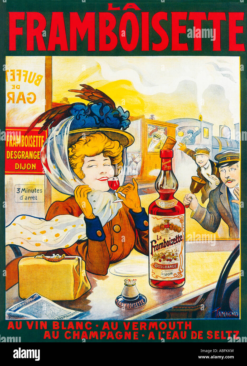 La Framboisette la liqueur de framboise de Dijon retarde le train comme il mérite plus que l'arrêt de 3 minutes pour l'apprécier Banque D'Images