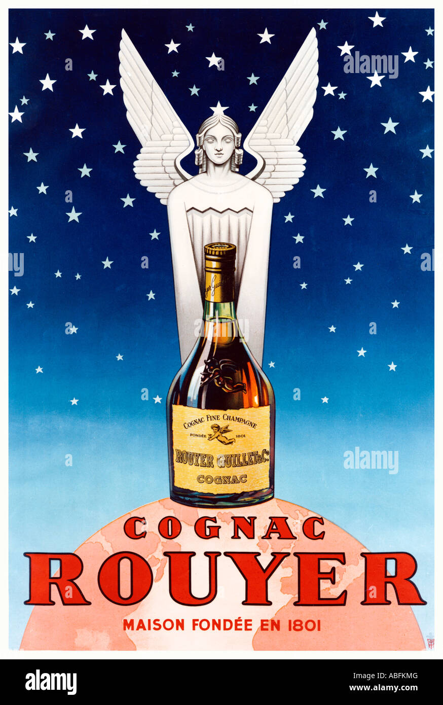 Cognac Rouyer 1945 affiche pour le brandy de Français Rouyer Grillet la maison fondée en 1801 Banque D'Images