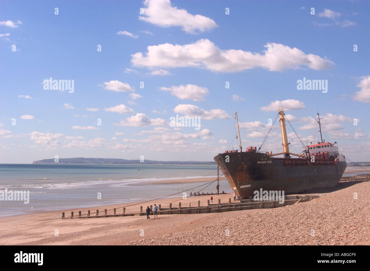 Le navire a sombré à Manaav Star sur la plage à Camber près de Rye dans l'East Sussex après une grosse tempête en septembre 2004 Banque D'Images