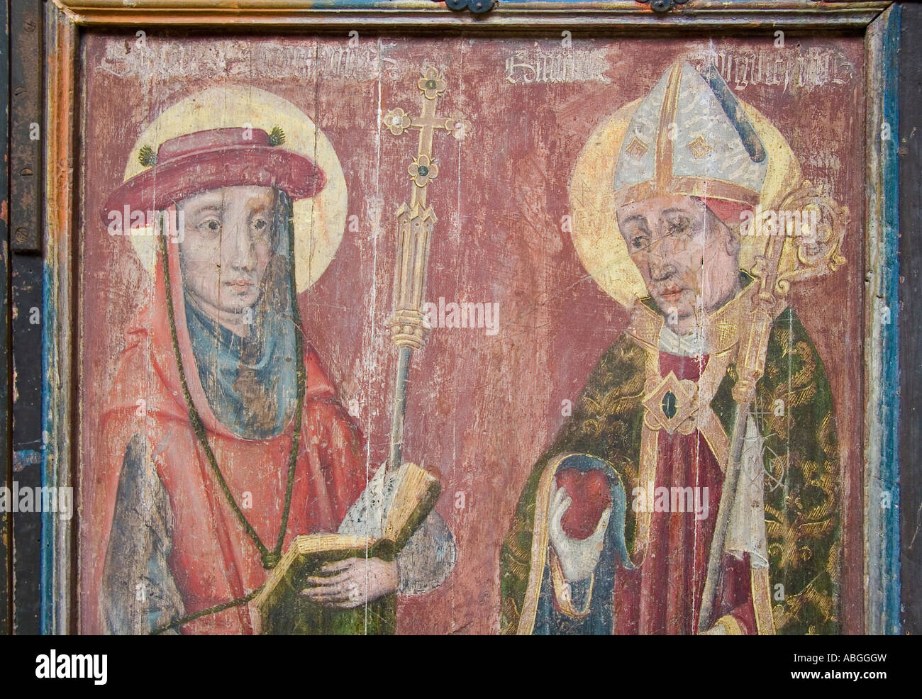 Peinture sur bois historique, église Saint Nicolas, Stralsund, Mecklembourg-Poméranie-Occidentale, Allemagne Banque D'Images
