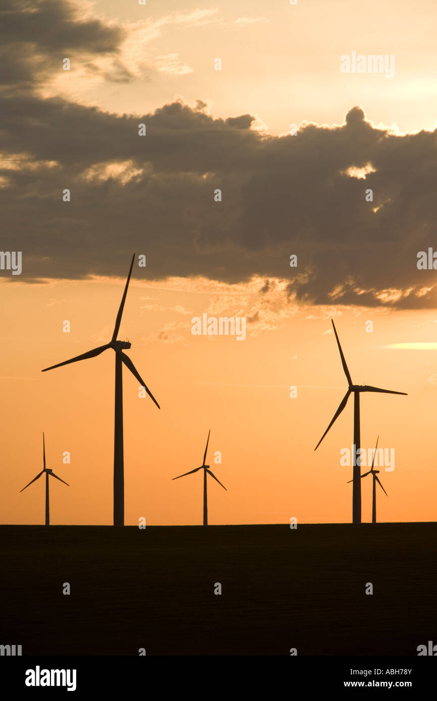 Éoliennes au coucher du soleil, de l'Oregon Banque D'Images