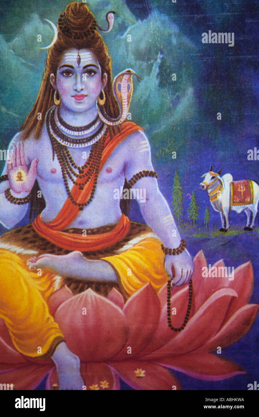 Le dieu hindou Krishna assis sur une fleur de lotus Banque D'Images