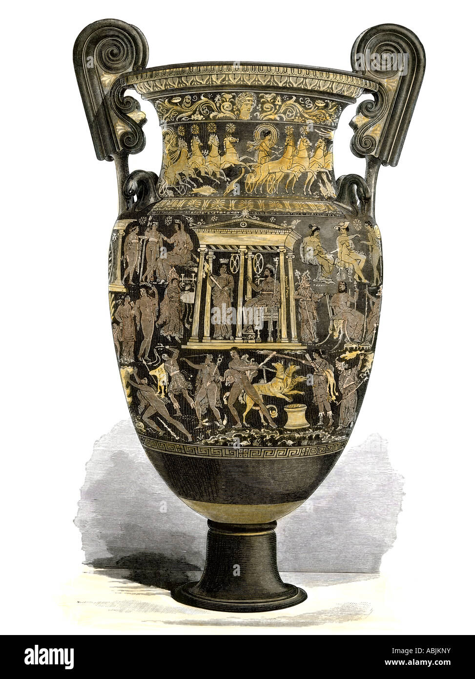 Urne grecque richement décorées. À la main, gravure sur bois Banque D'Images