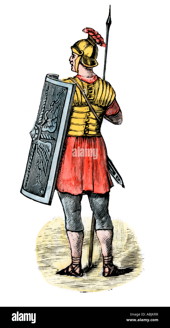 Soldat dans l'armée romaine. À la main, gravure sur bois Banque D'Images
