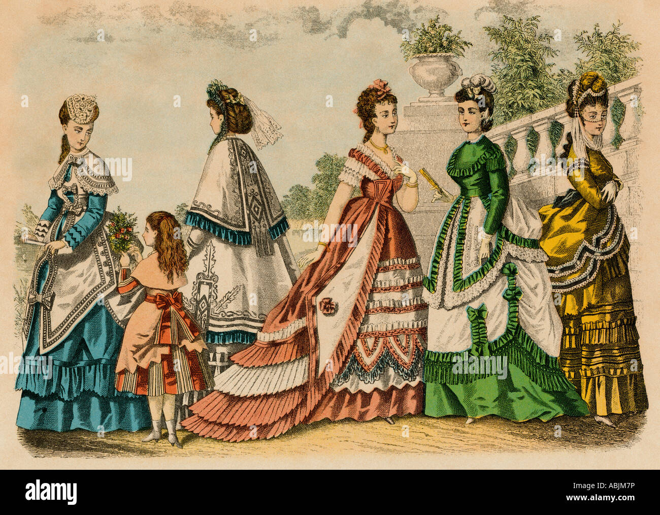 Godeys fashions pour dames et jeunes filles 1861. Lithographie couleur Banque D'Images