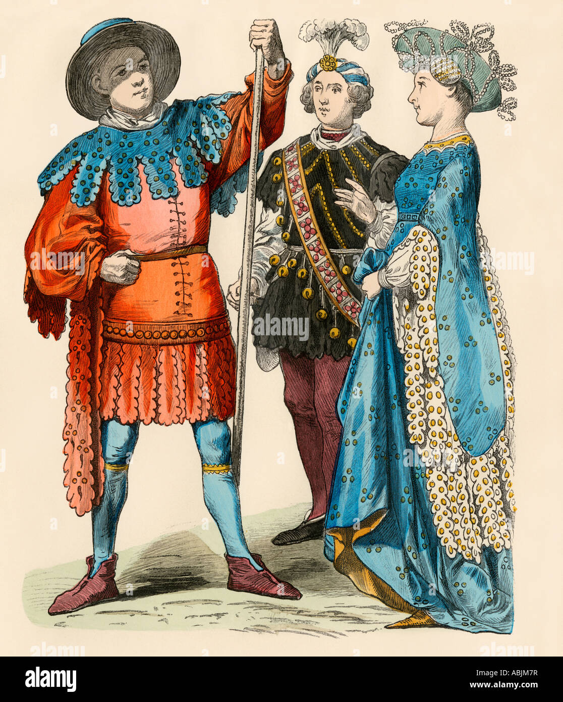 La mode allemande de la Renaissance de 1499. Impression couleur à la main Banque D'Images