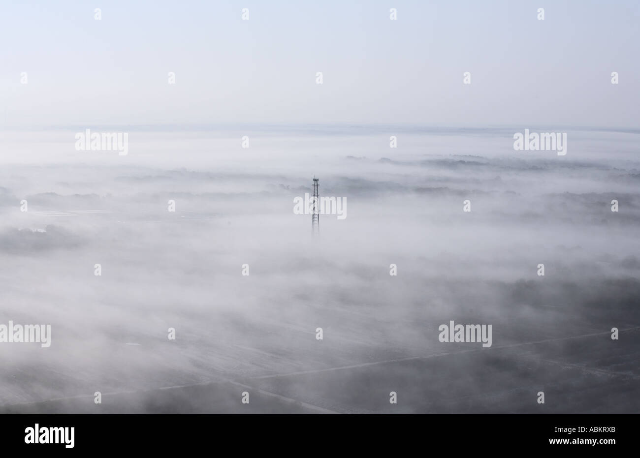 Photo panoramique de l'antenne de téléphone cellulaire communication Tower tôt le matin dans le brouillard du Manatee County Florida Banque D'Images