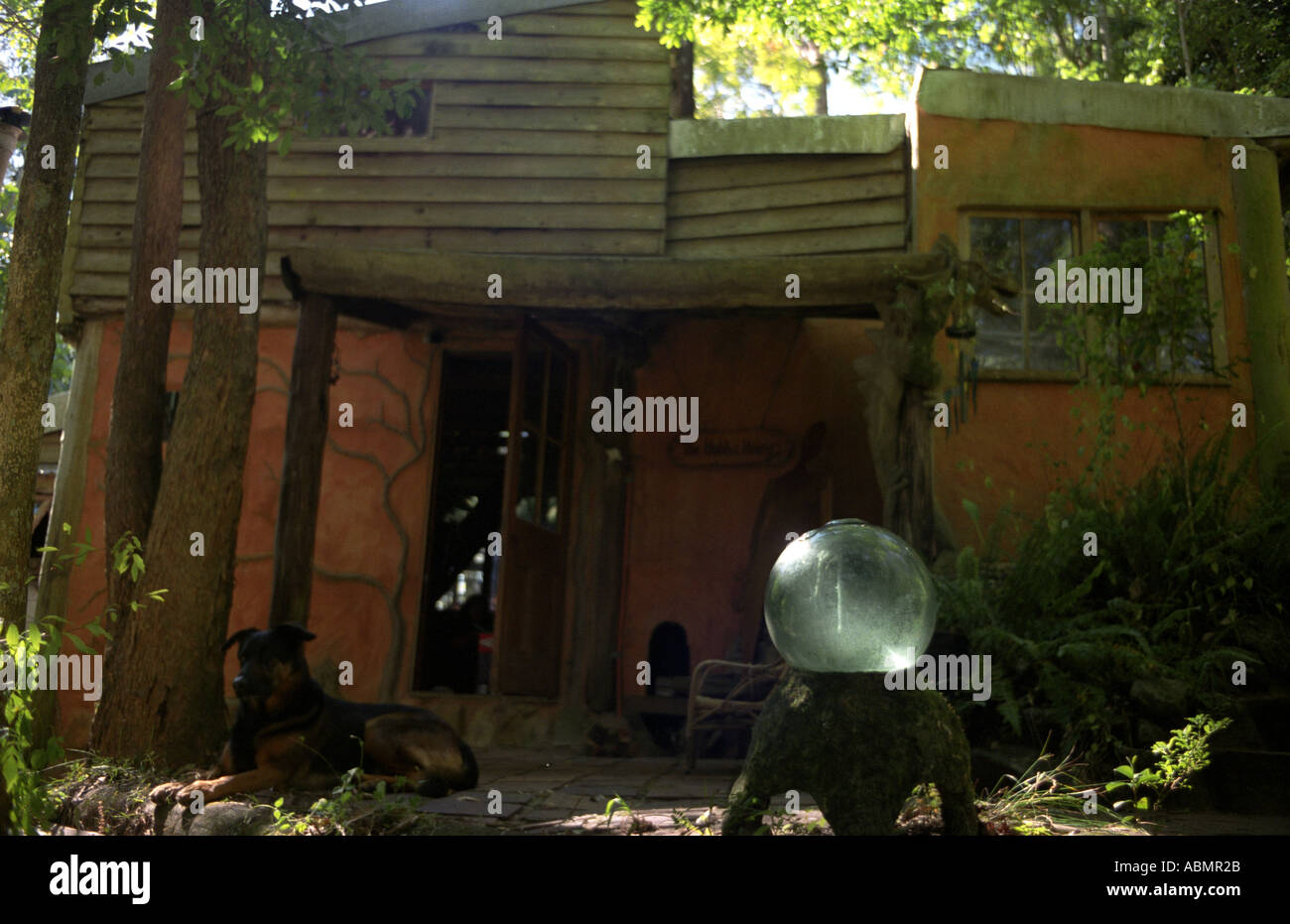 Belle german sheperd assis dehors le hobbit house mount nebo Banque D'Images