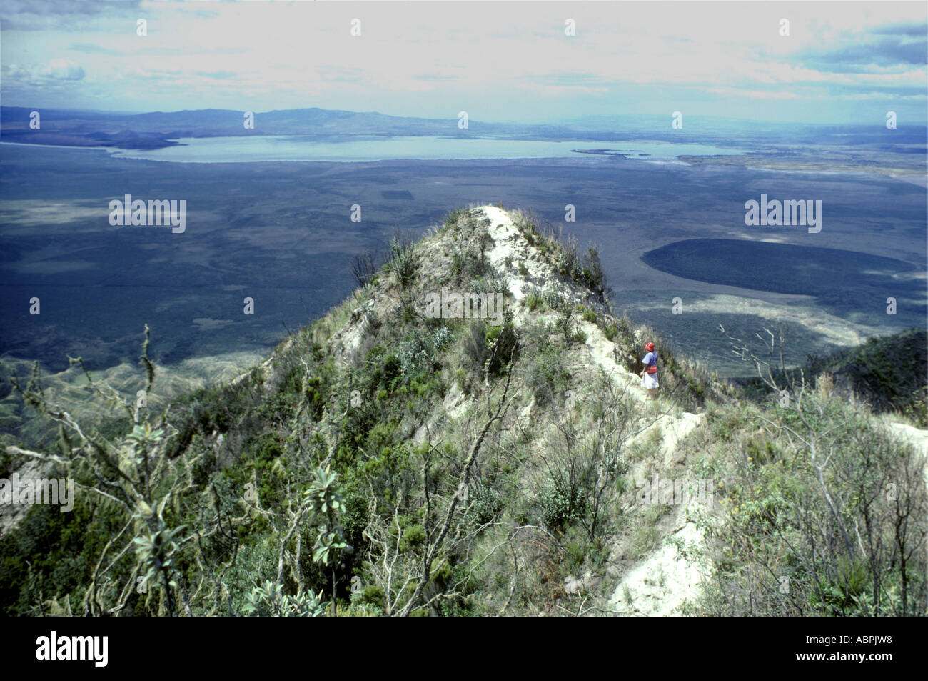 Regardant vers le bas le bord du cratère du sommet du mont Longonot Kenya Afrique de l'Est Banque D'Images