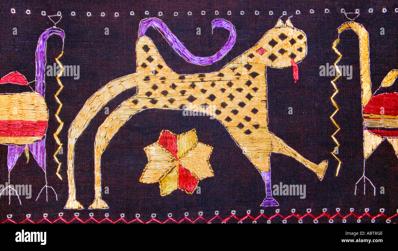 Détail d'un textile de l'Inde Pulkhari brodé Banque D'Images