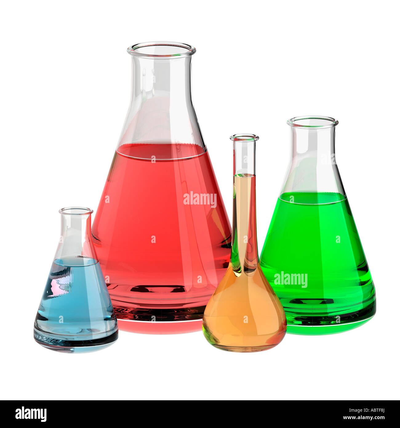 Divers flacons de laboratoire contenant des solutions colorées Banque D'Images