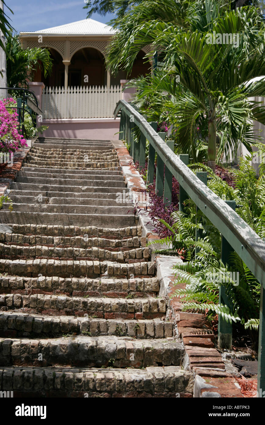 Îles Vierges,USVI,U.S.V.I.,Mer des Caraïbes,eau,Océan Atlantique,eau,St.Thomas,Saint,Charlotte Amalie,Blackbear's Hill,99 marches,construction d'escalier Banque D'Images