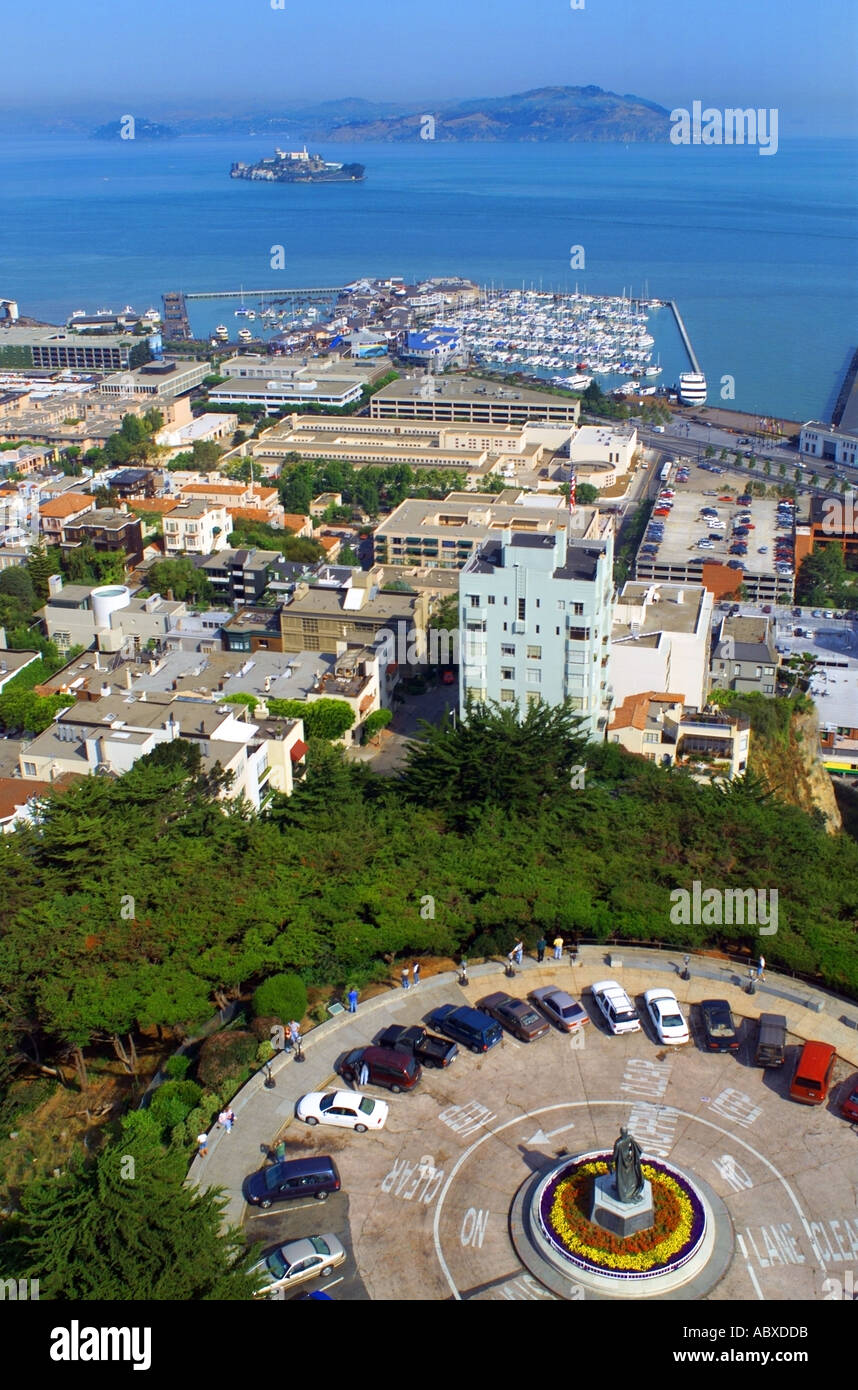 San Francisco Californie vue sur Embarcadero Pier 39 de la Coit Tower pour Alcatraz Tiburon et Angel Island North Bay JMH0400 Banque D'Images