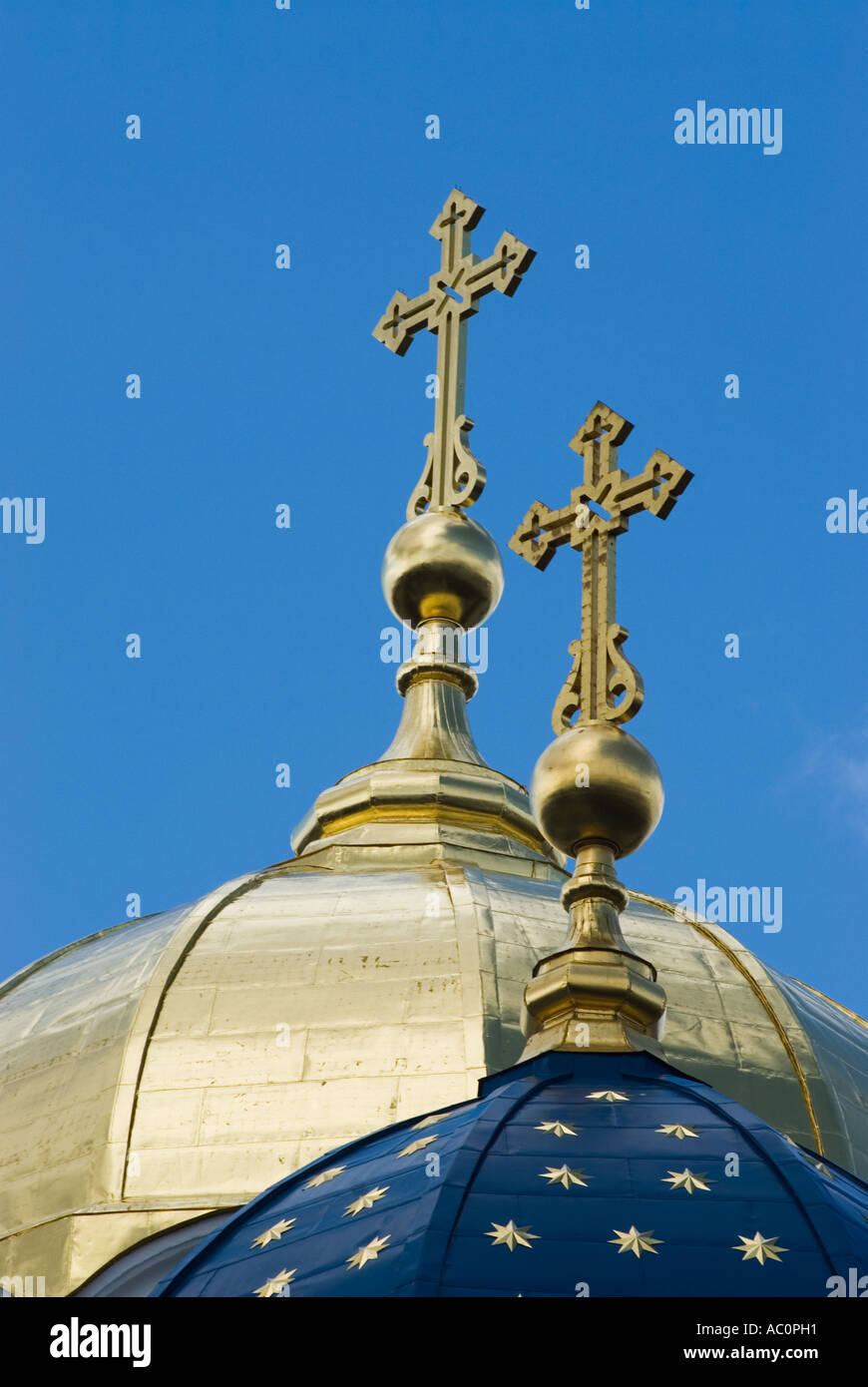 'Blue et gold dômes avec étoile de relations plus Volodymyrs Kiev Ukraine Kiev Cathédrale jaune' Banque D'Images