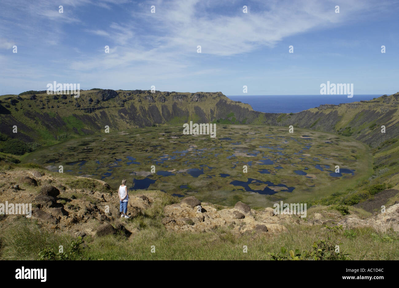 Volcan Rano Kau sur l'île de Pâques Banque D'Images
