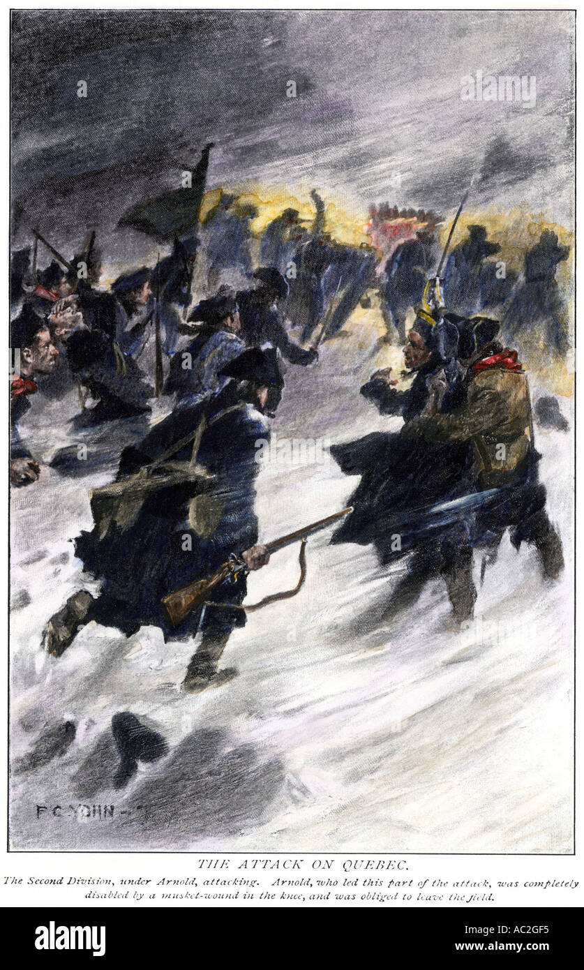 Benedict Arnold tente de prendre le Québec de l'hiver de 1775 La Révolution américaine. À la main, gravure sur bois d'un C.F. Yohn illustration Banque D'Images