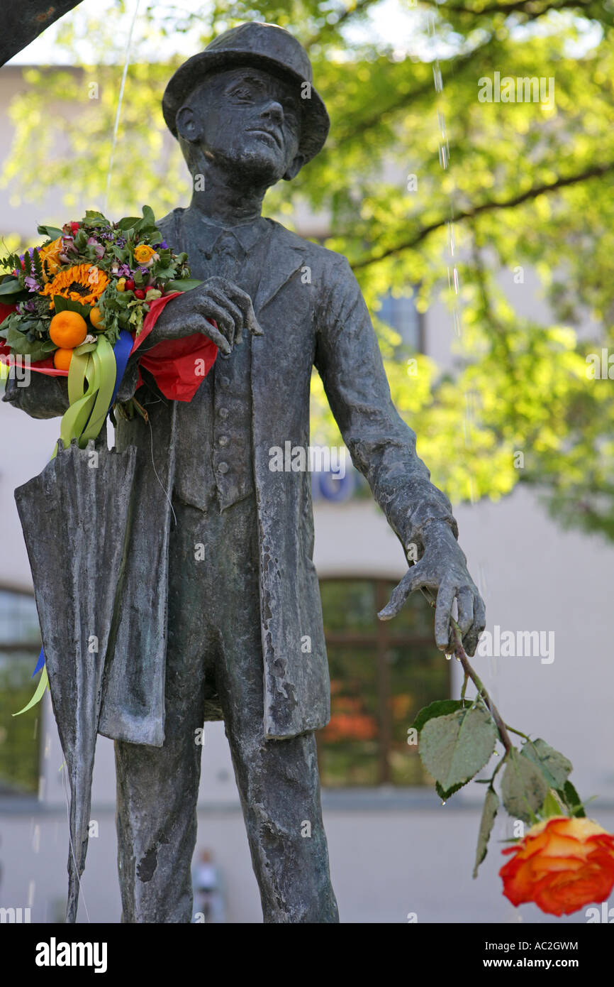 Karl Valentin statue, le Viktualienmarkt, Munich, Bavière, Allemagne Banque D'Images