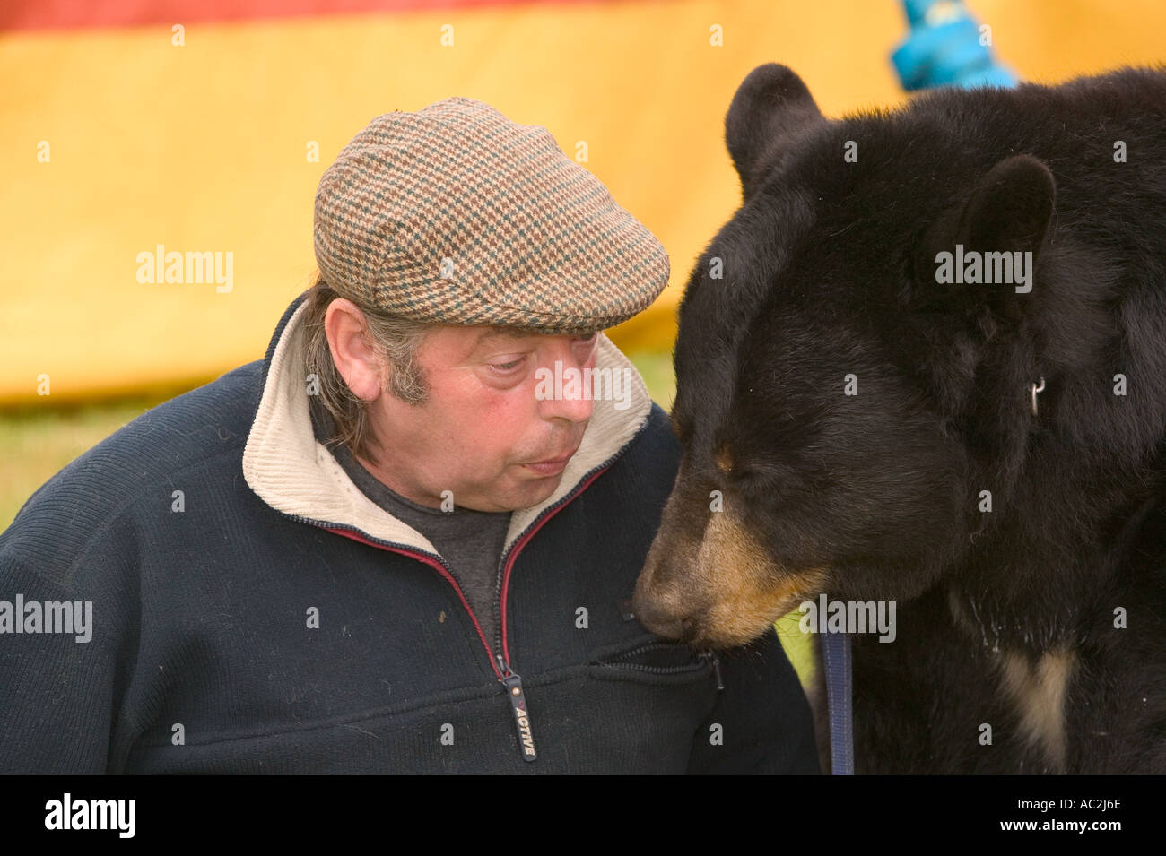 Peter jolly Jolly s de cirque et un ours noir utilisé comme un animal de cirque Banque D'Images